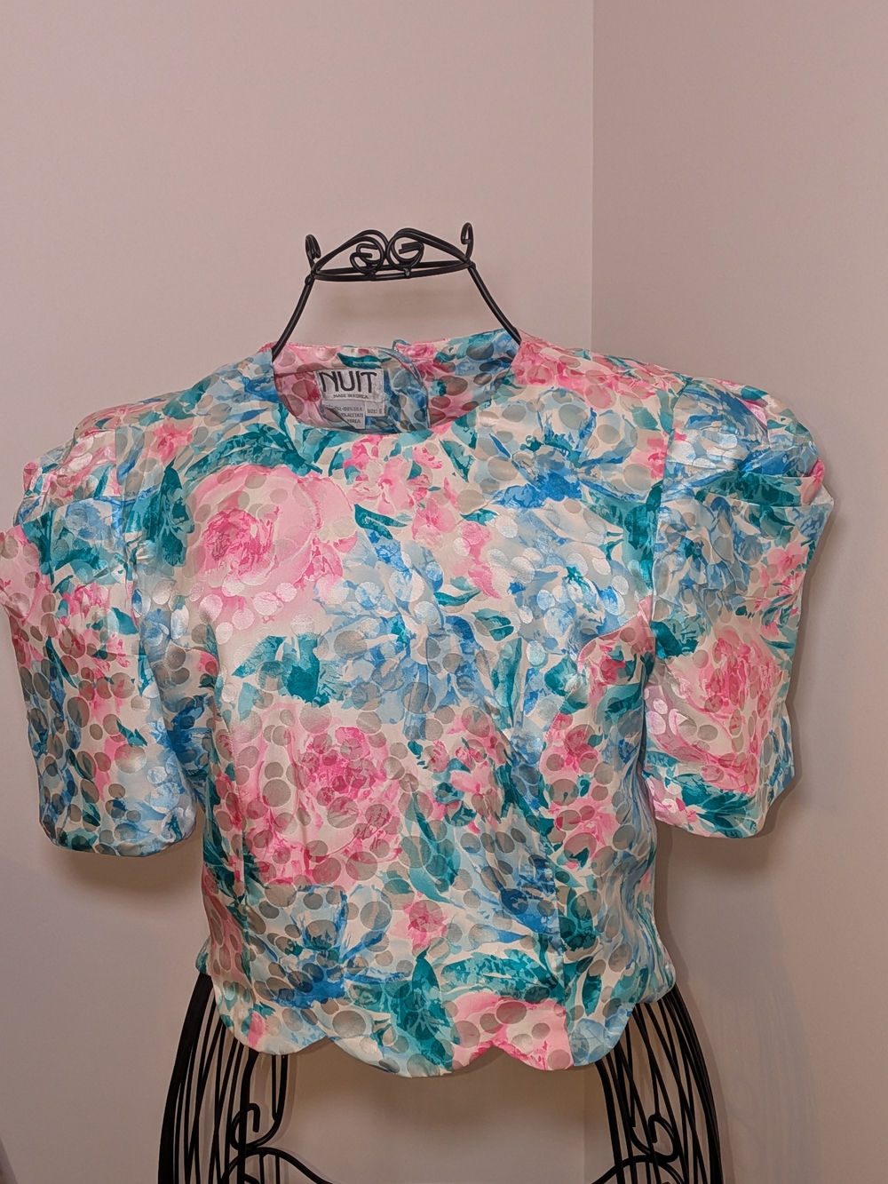 Vintage Nuit Silk Floral Puff Sleeve Blouse Size 8 Runs Small Fit An XS